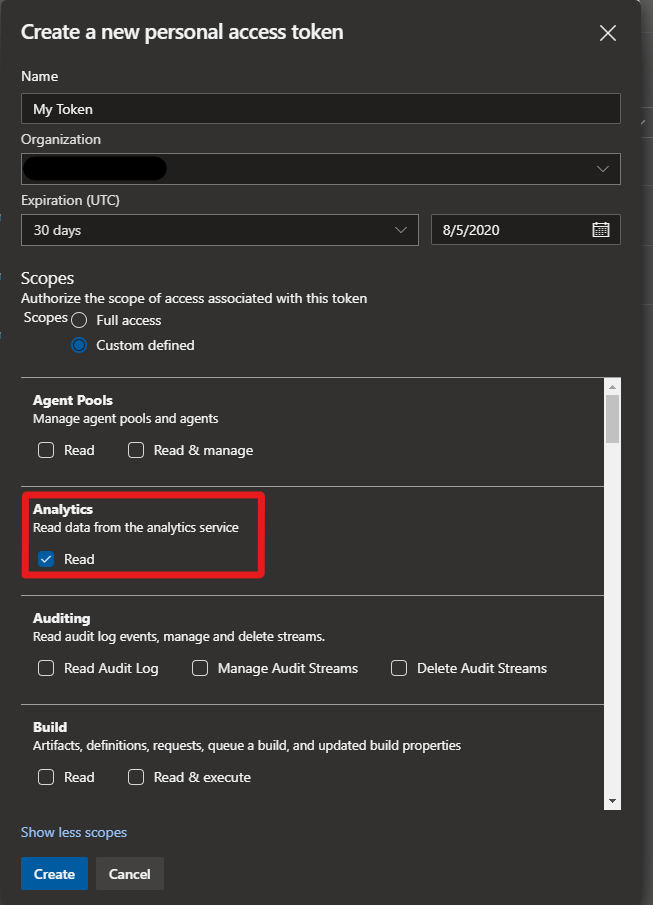 Creating a Personal Access Token Scope